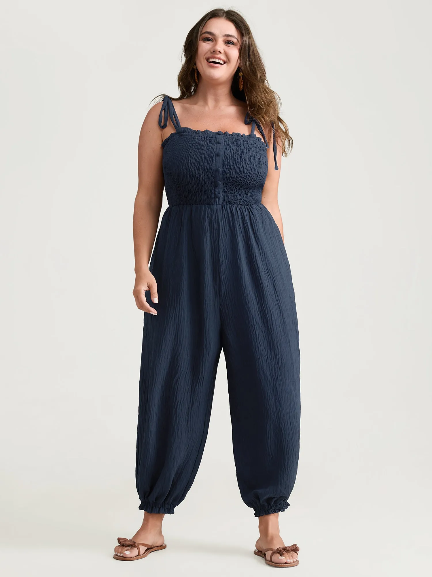 Cute Shoulder-Tie Cuffed Hem Jumpsuit sold by Bloomchic product image thumbnail 3