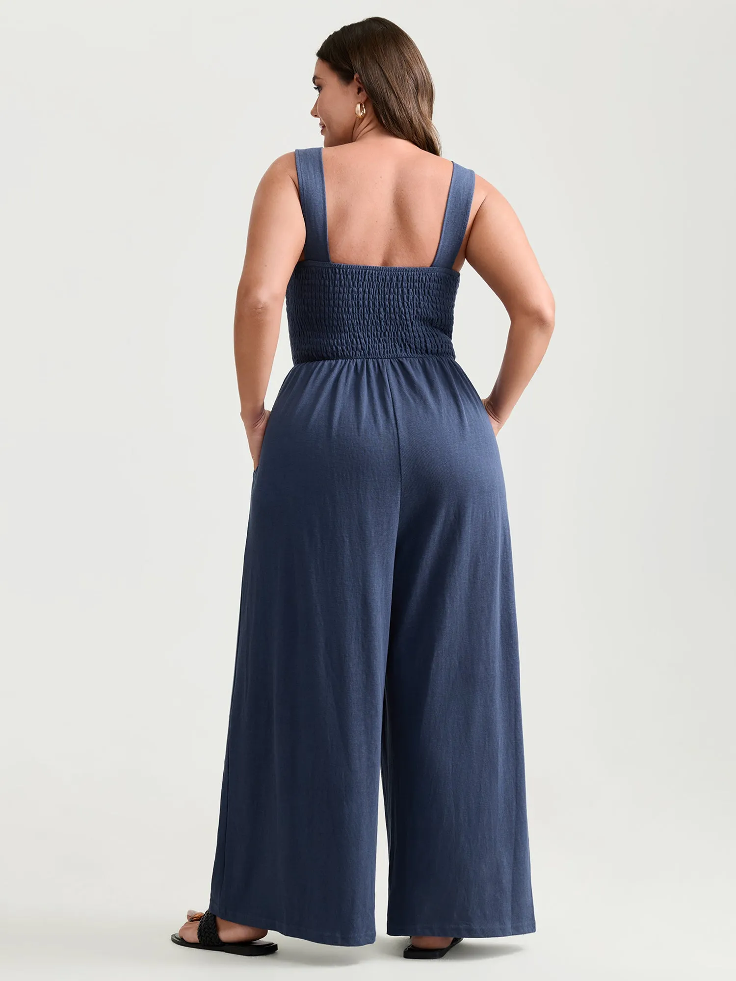 Shirred A-Line Wide Strap Jumpsuit sold by Bloomchic product image thumbnail 5