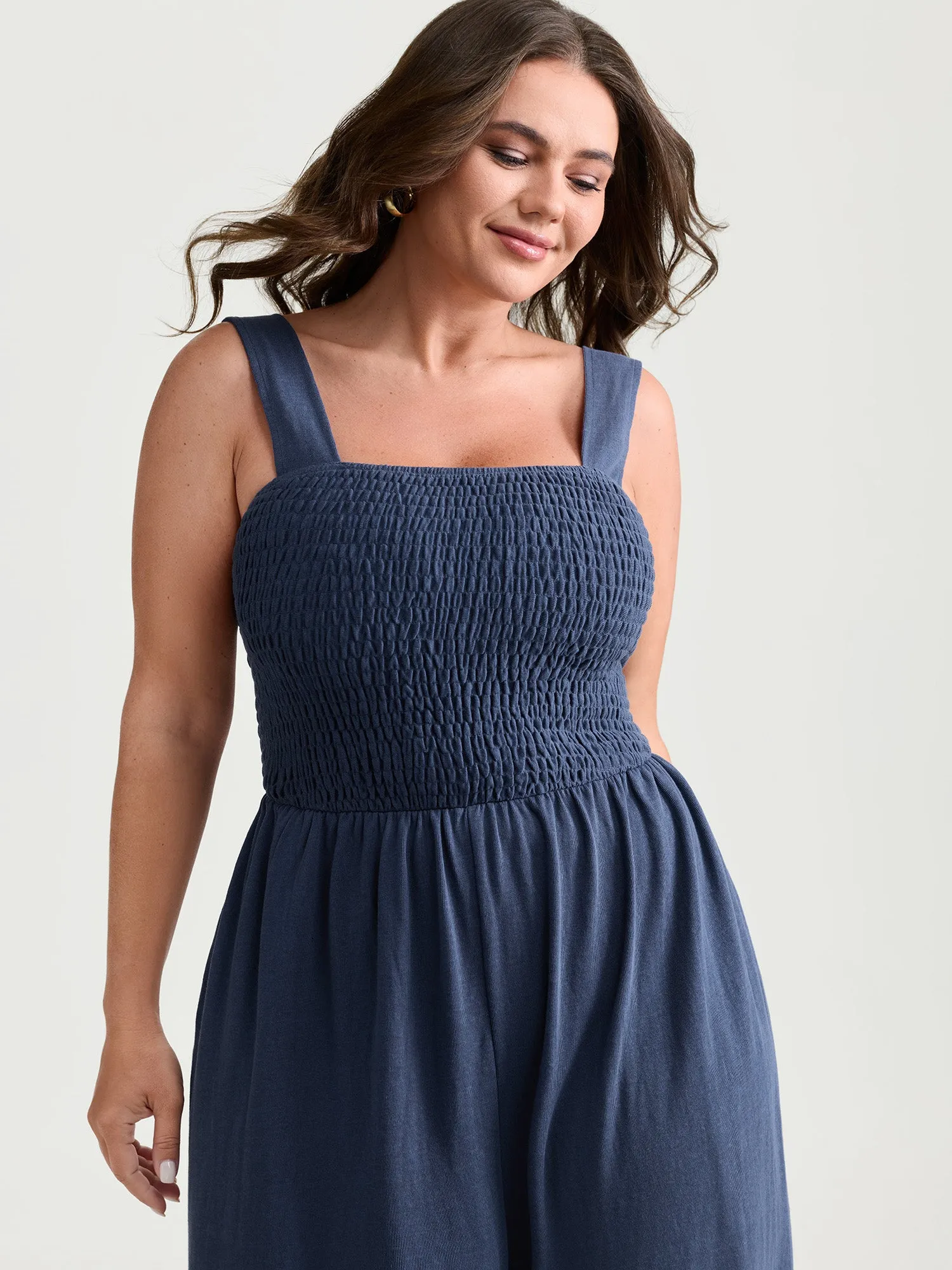 Shirred A-Line Wide Strap Jumpsuit sold by Bloomchic product image thumbnail 3