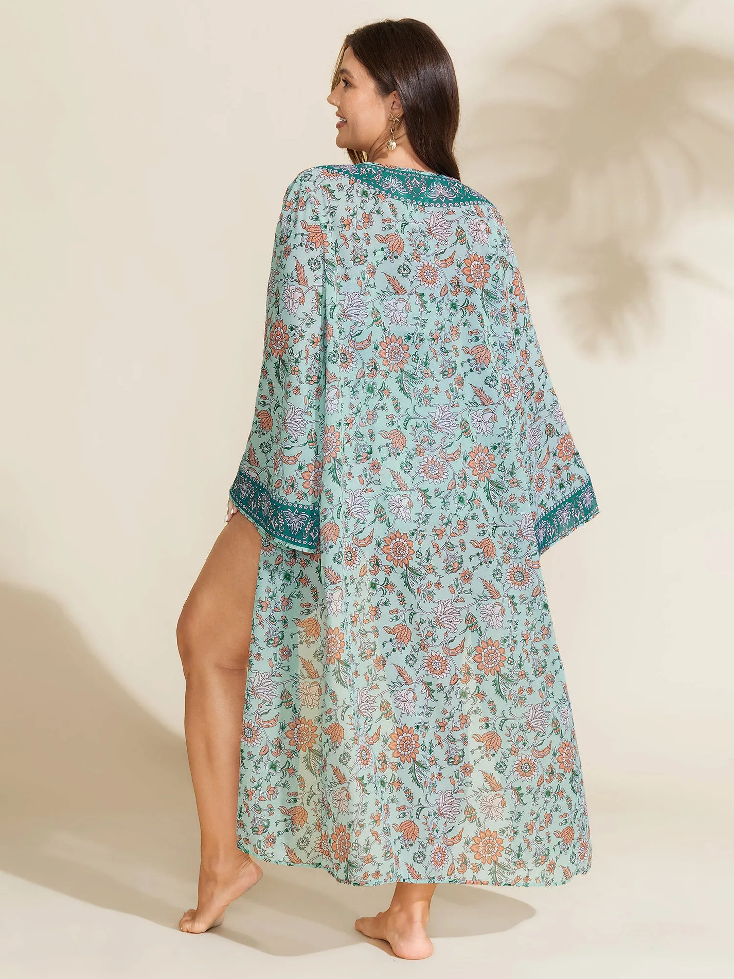 Floral Color Contrast Front-Tie Swim Cover-Up sold by Bloomchic product image thumbnail 5
