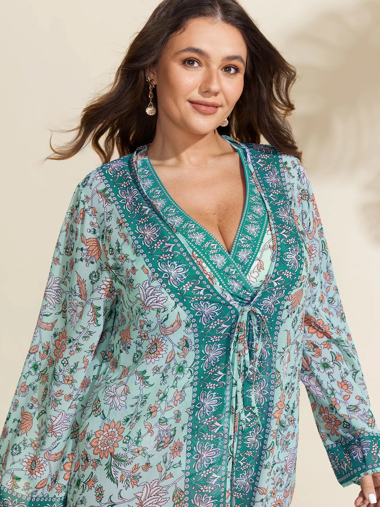 Floral Color Contrast Front-Tie Swim Cover-Up sold by Bloomchic product image thumbnail 4