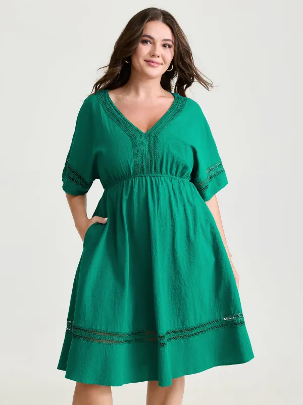 Pure Cotton Lace Trim V-Neck Mini Dress made by Bloomchic