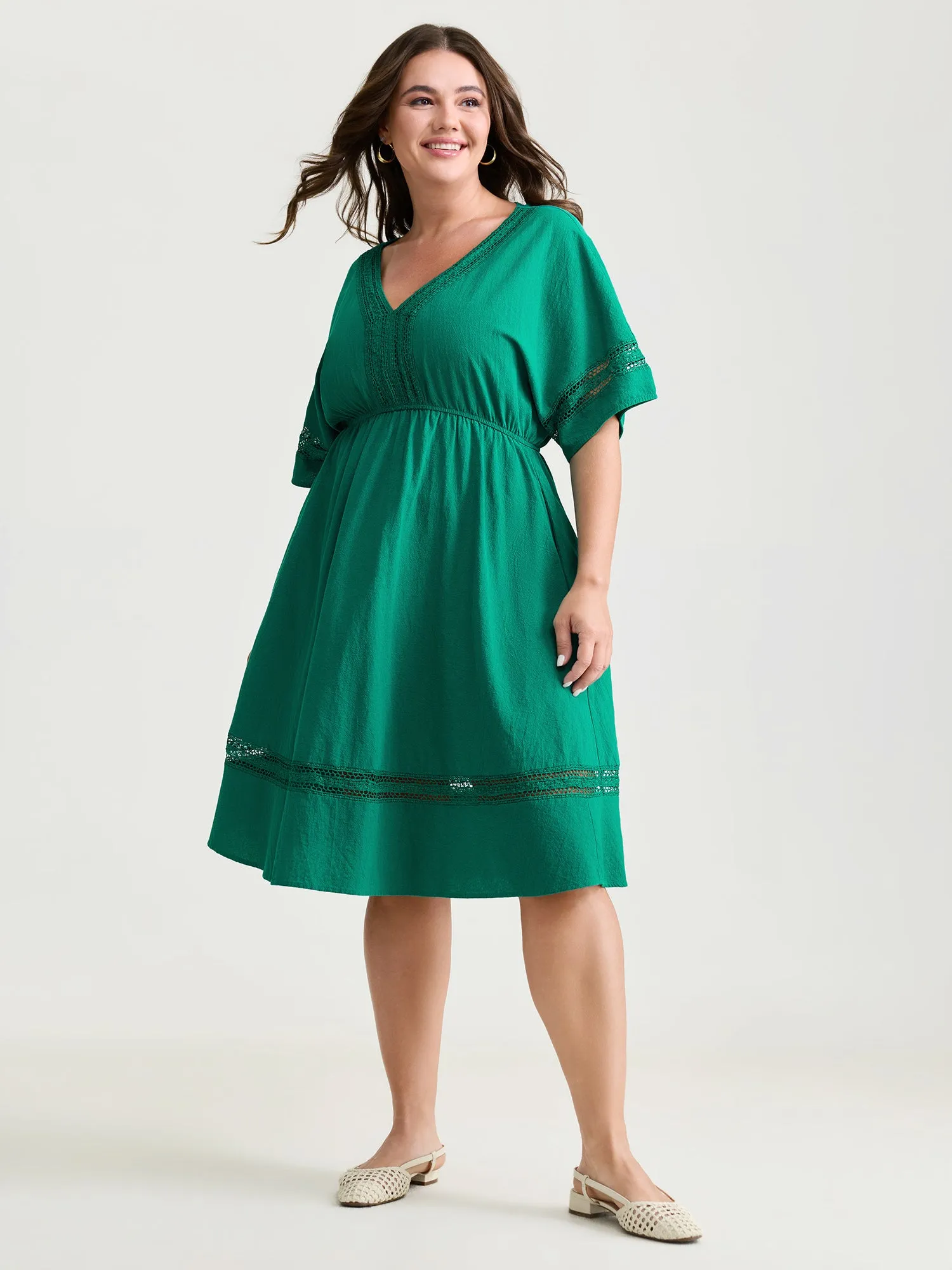 Pure Cotton Lace Trim V-Neck Mini Dress sold by Bloomchic product image thumbnail 3