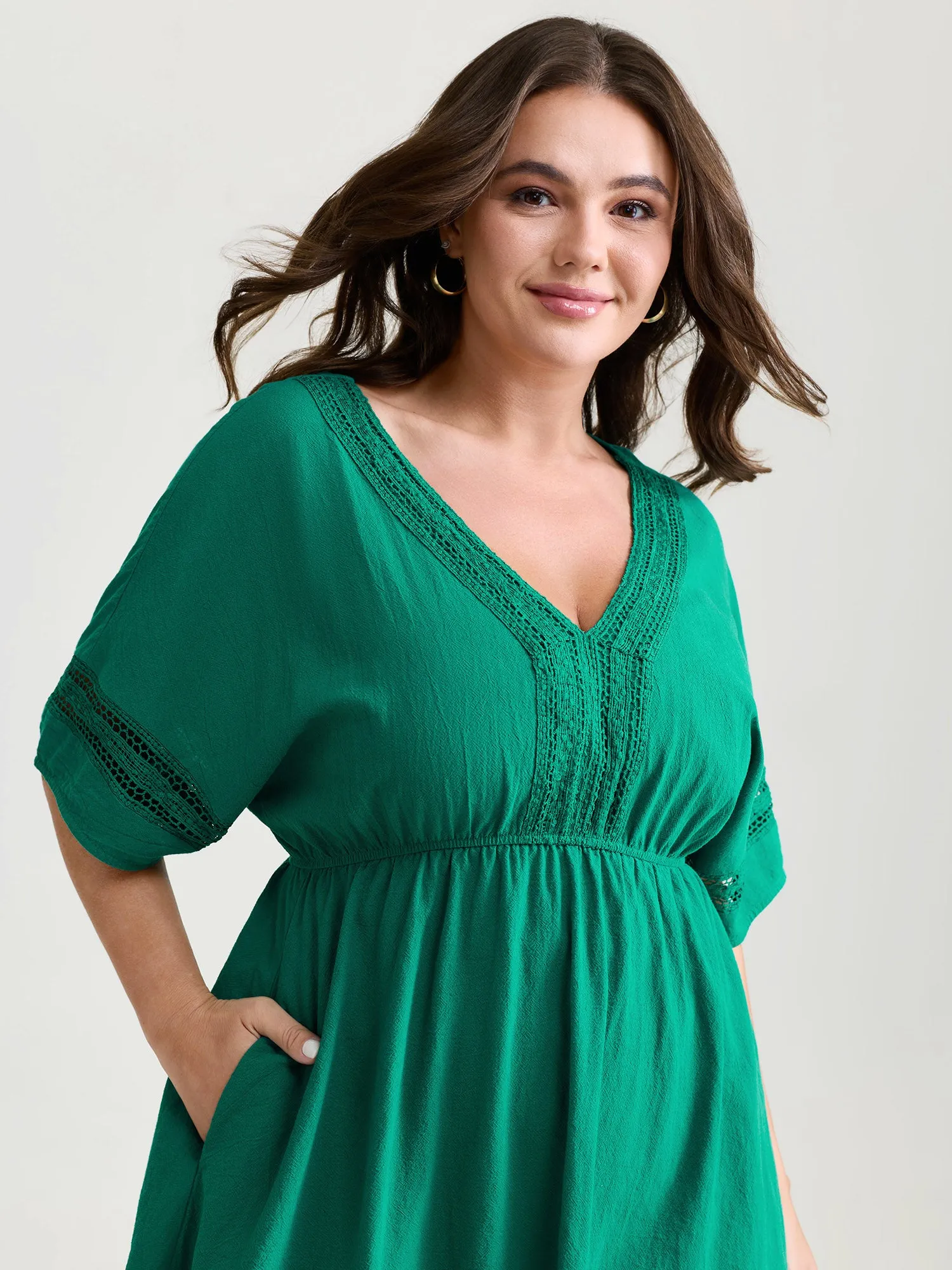 Pure Cotton Lace Trim V-Neck Mini Dress sold by Bloomchic product image thumbnail 2