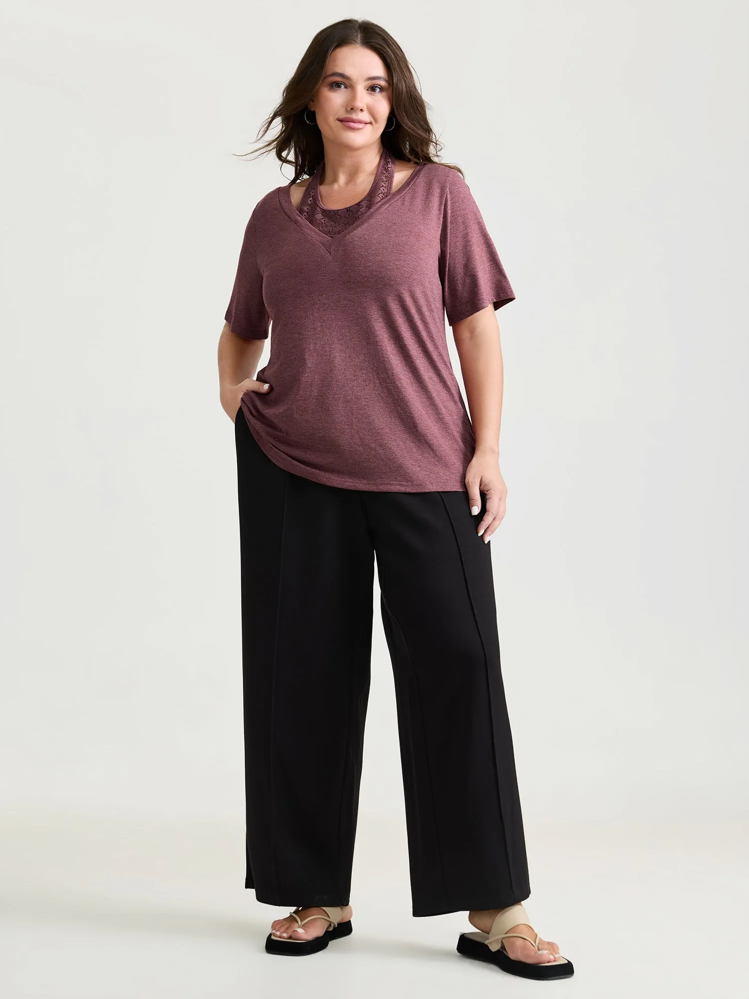 Supersoft Stretchy Cut-Out Neckline Plain T-Shirt sold by Bloomchic product image thumbnail 3