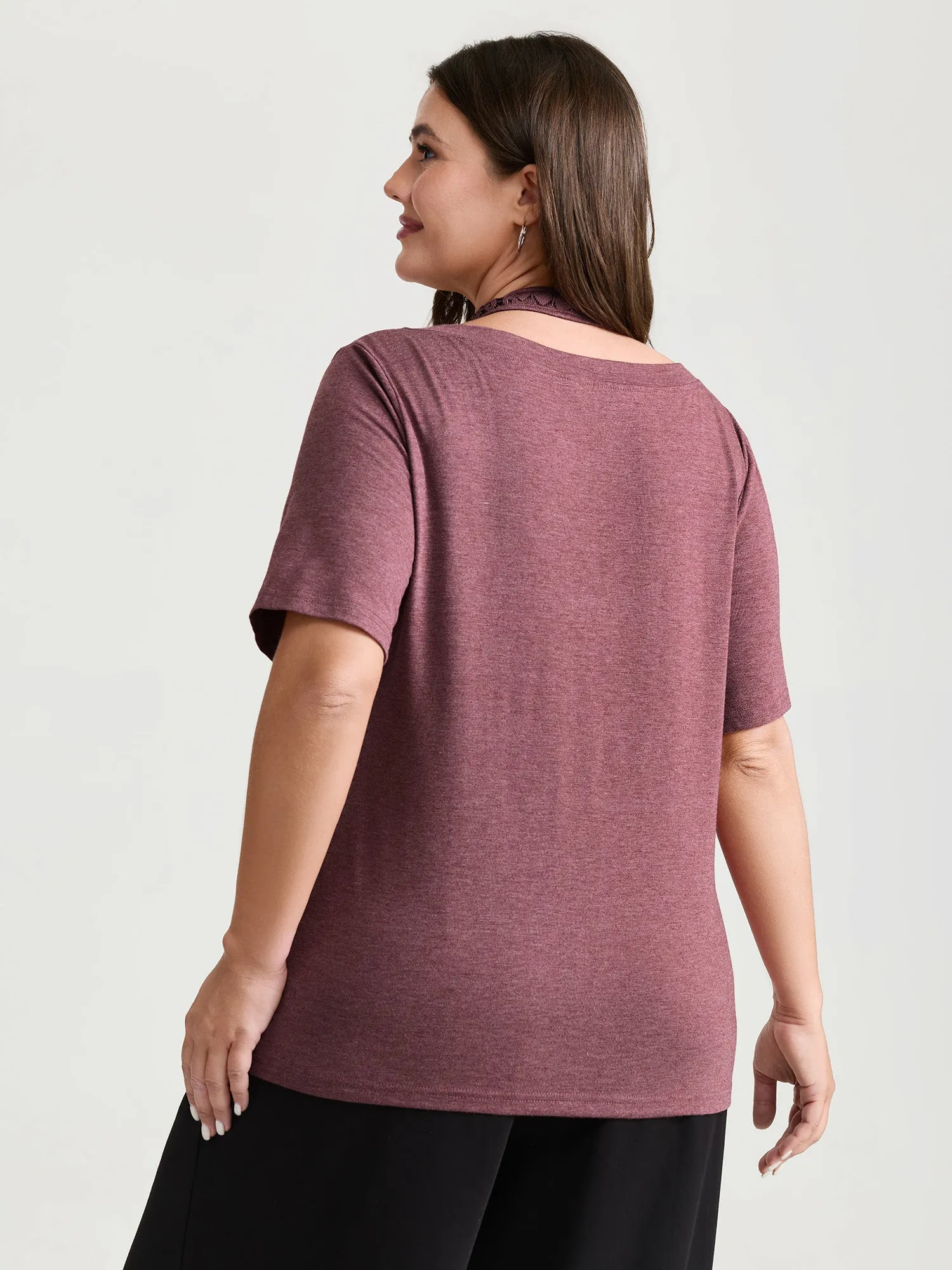 Supersoft Stretchy Cut-Out Neckline Plain T-Shirt sold by Bloomchic product image thumbnail 4