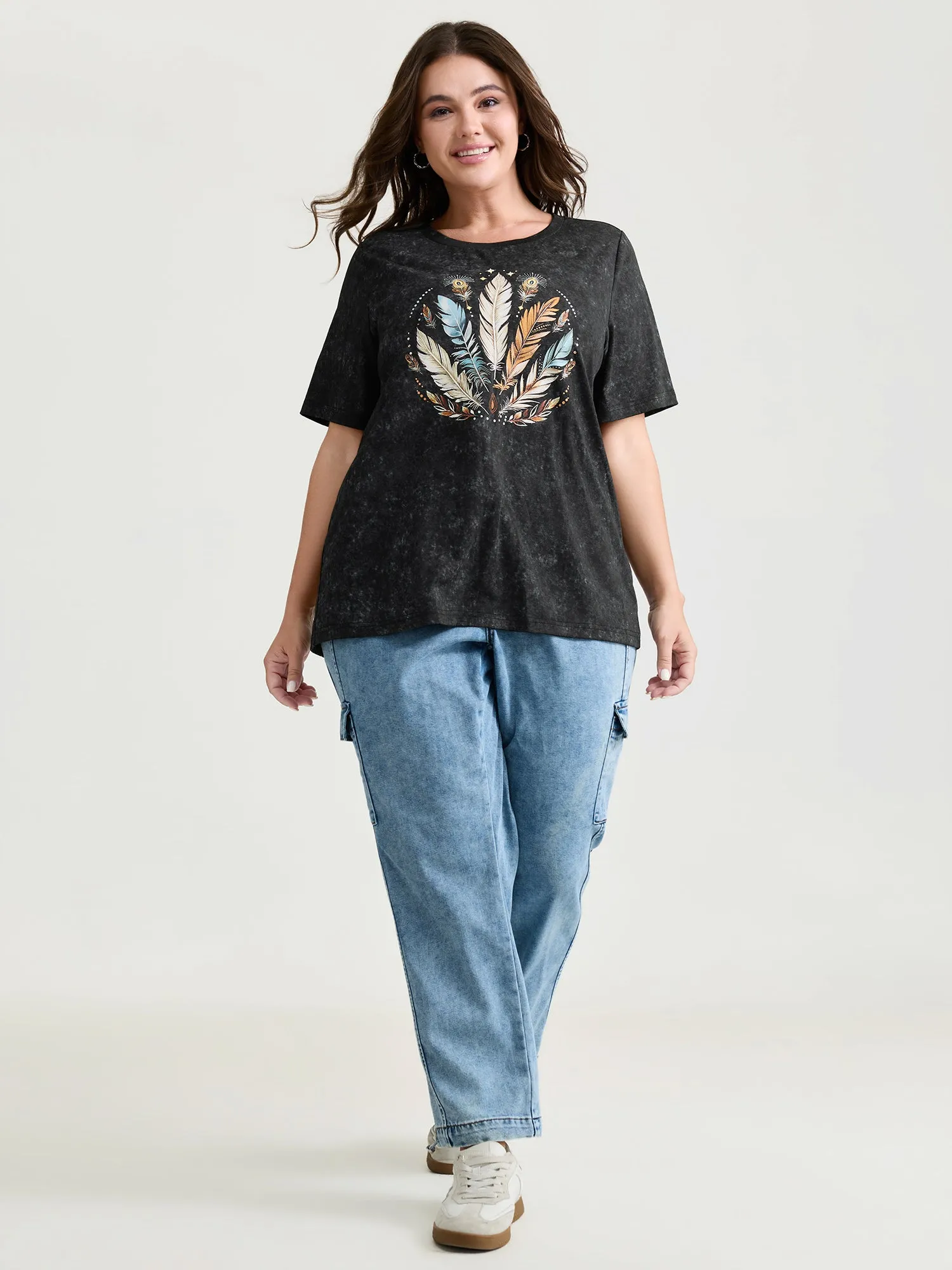 Supersoft Stretchy Feather Print Snowflake Effect T-Shirt sold by Bloomchic product image thumbnail 3