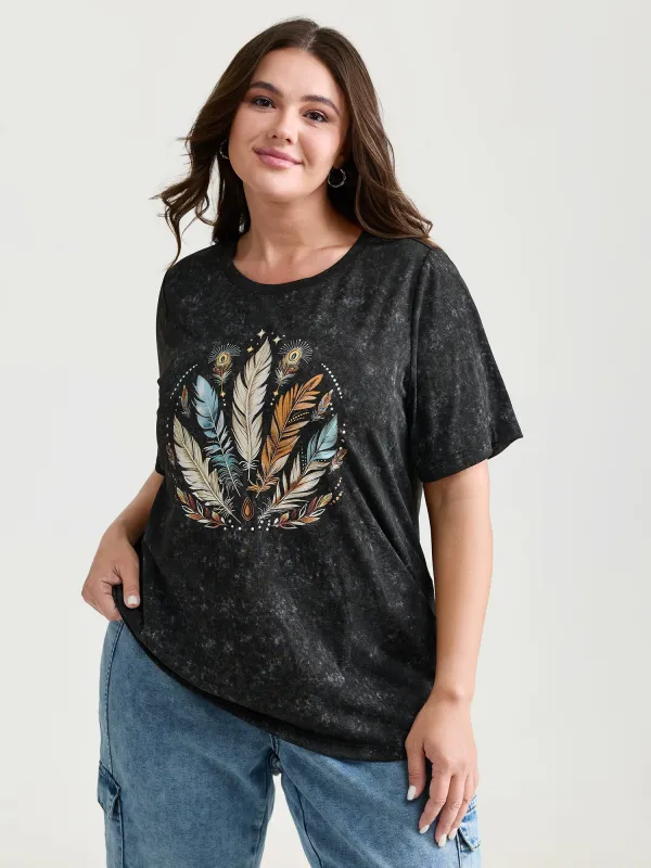 Supersoft Stretchy Feather Print Snowflake Effect T-Shirt sold by Bloomchic