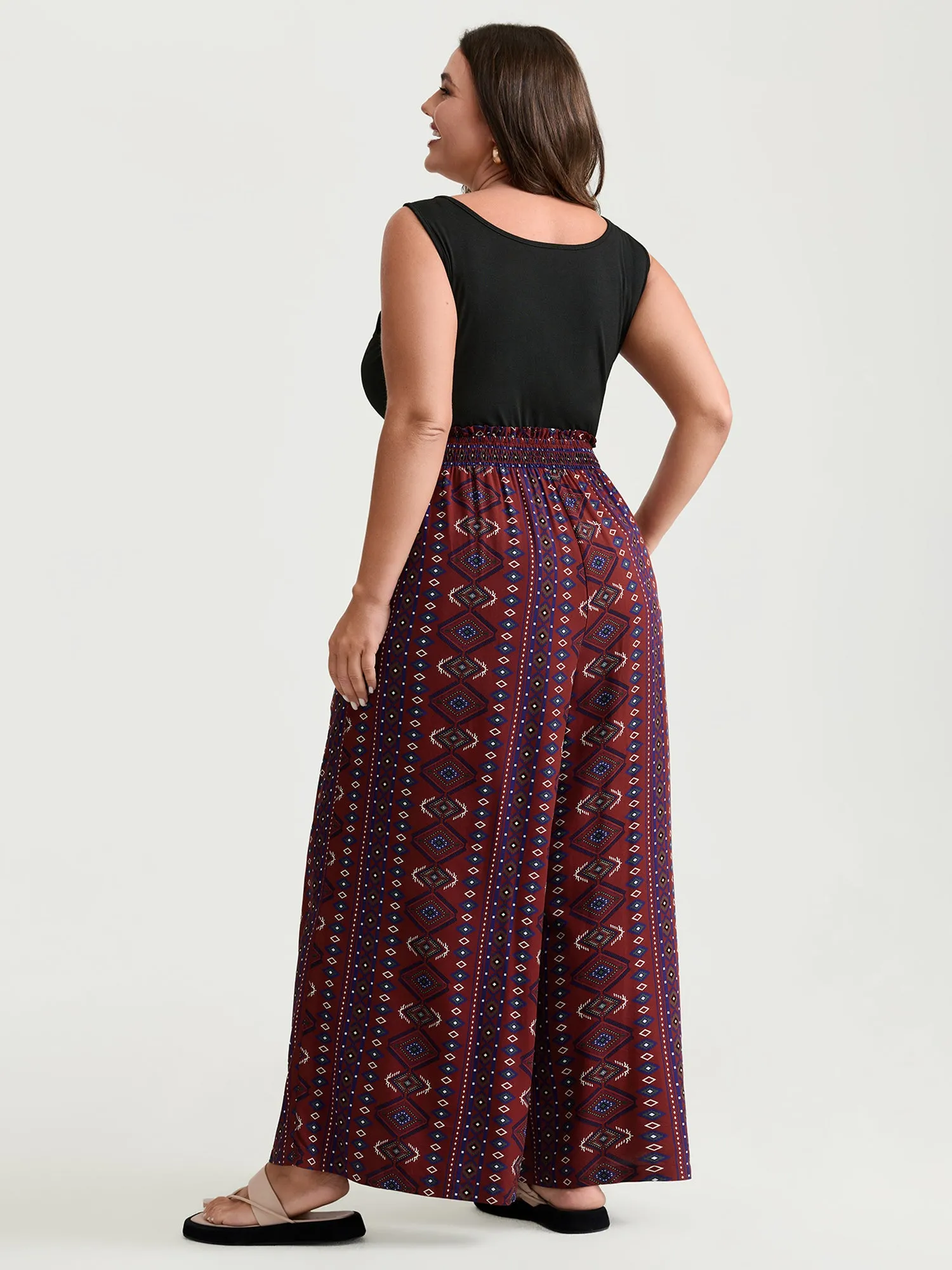 Supersoft Shirred Boho Contrast Print Jumpsuit sold by Bloomchic product image thumbnail 4