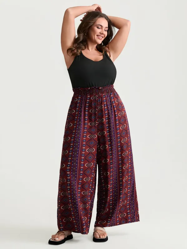 Supersoft Shirred Boho Contrast Print Jumpsuit made by Bloomchic