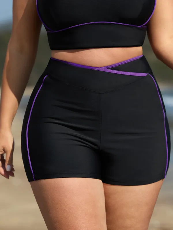 High-Waisted Pockets Color Contrast Swim Bottoms made by Bloomchic