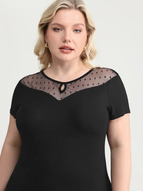 Stretchy Sheer Neckline Fitted T-Shirt made by Bloomchic