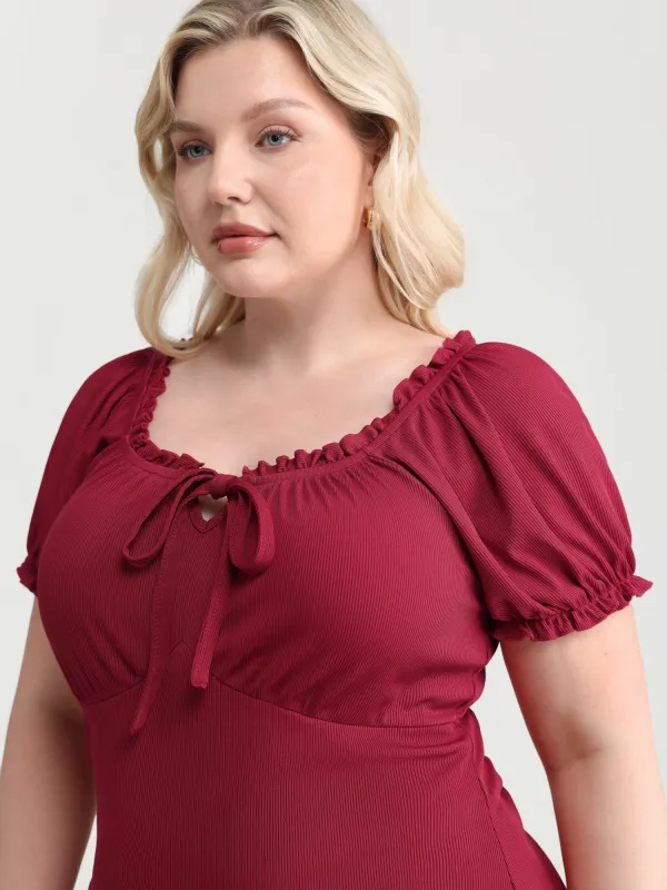 Stretchy Ribbed Drawstring Neckline Knit Top made by Bloomchic