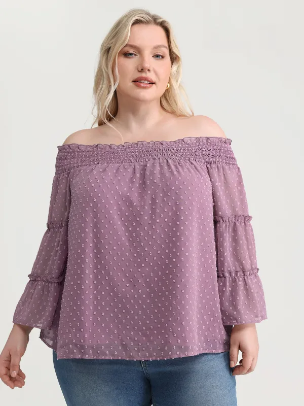 Off-Shoulder Shirred Flared Sleeve Blouse made by Bloomchic
