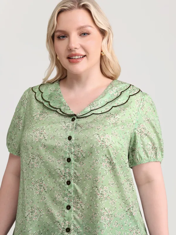 Breezy Floral Print Embroidered Neckline Blouse made by Bloomchic