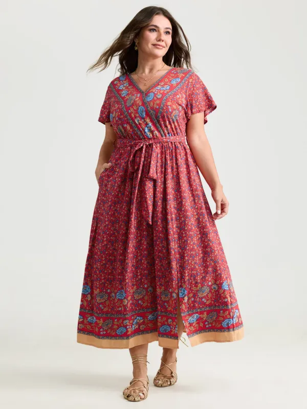 Floral Breeze Waist-Tie Contrast Maxi Dress made by Bloomchic