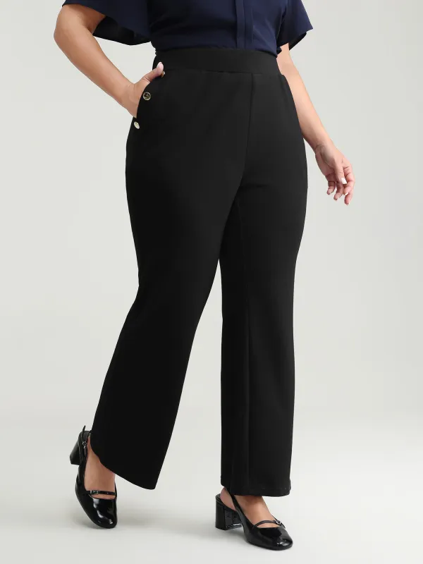 Stretchy Button Detail Bootcut Pants made by Bloomchic