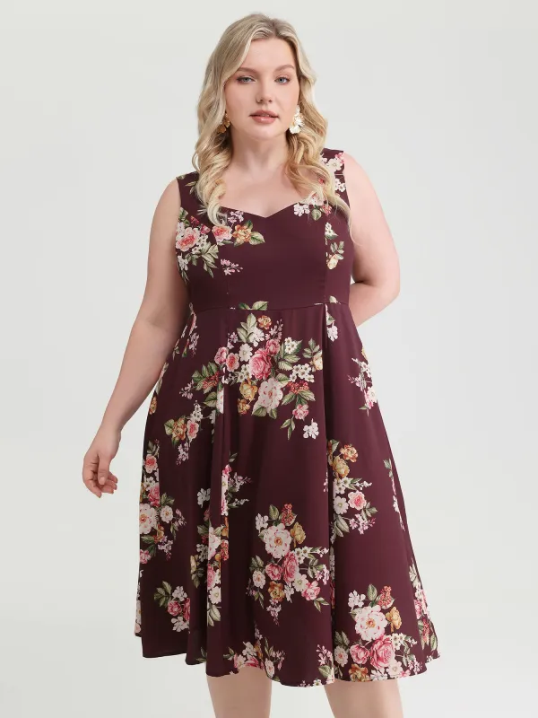 Retro Floral Print Fit And Flare Midi Dress made by Bloomchic