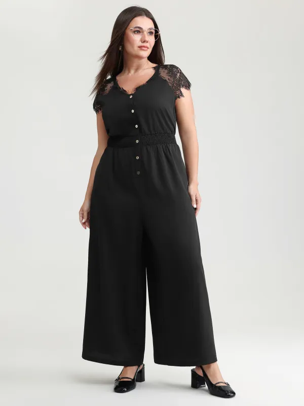 Sheer Lace Sleeve Pockets Jumpsuit made by Bloomchic