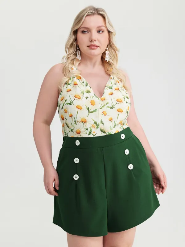Daisy Print Halter Tie Neckline Romper made by Bloomchic