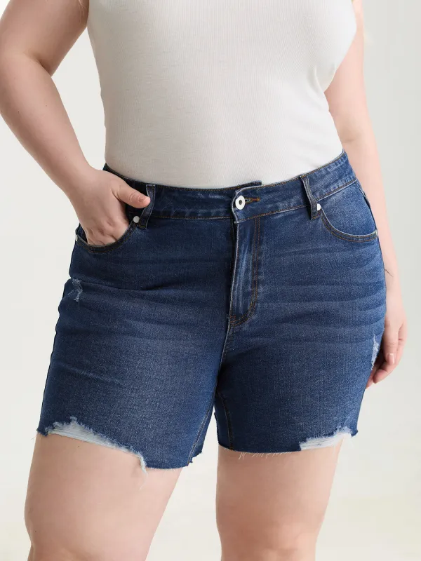Stretchy Raw Cut Hem Skinny-Fit Denim Shorts made by Bloomchic