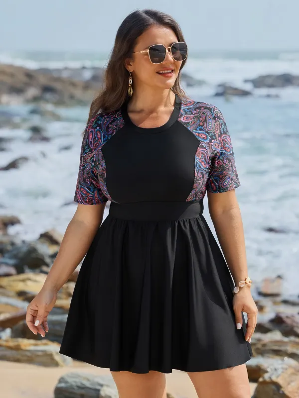 Floral Color Contrast Pockets Swim Dress made by Bloomchic