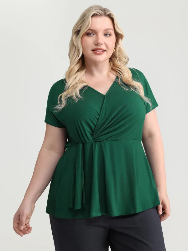 Supersoft Wrap Neckline Fit And Flare Top made by Bloomchic