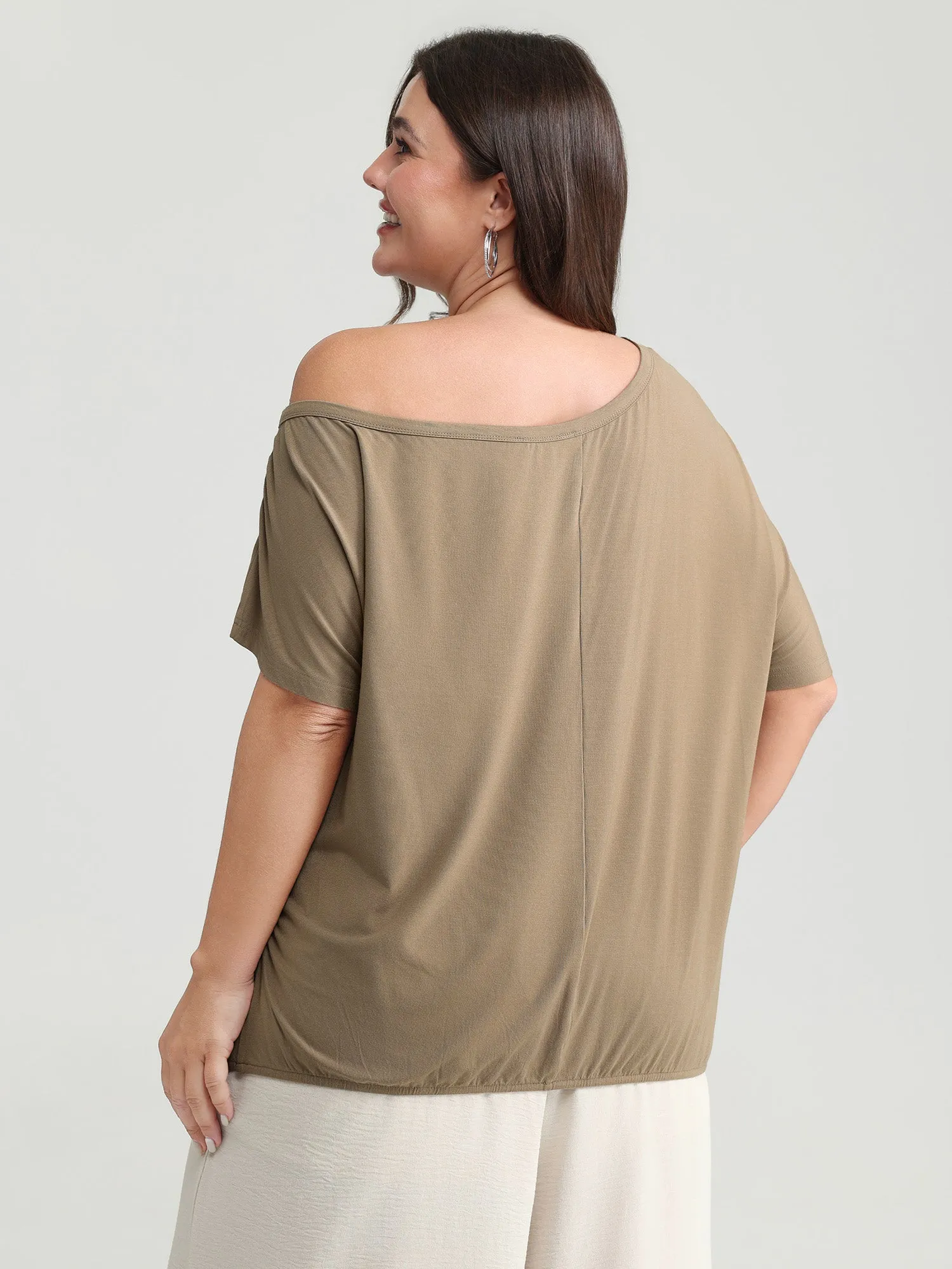 Supersoft One-Shoulder Draped Plain Knit Top sold by Bloomchic product image thumbnail 4
