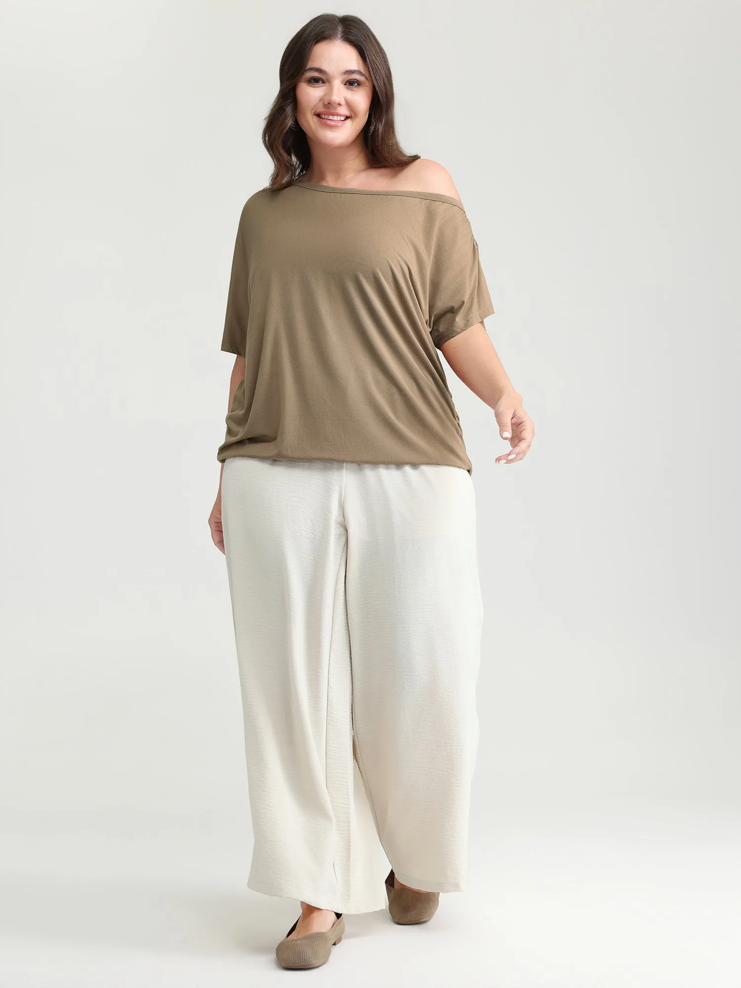 Supersoft One-Shoulder Draped Plain Knit Top sold by Bloomchic product image thumbnail 3