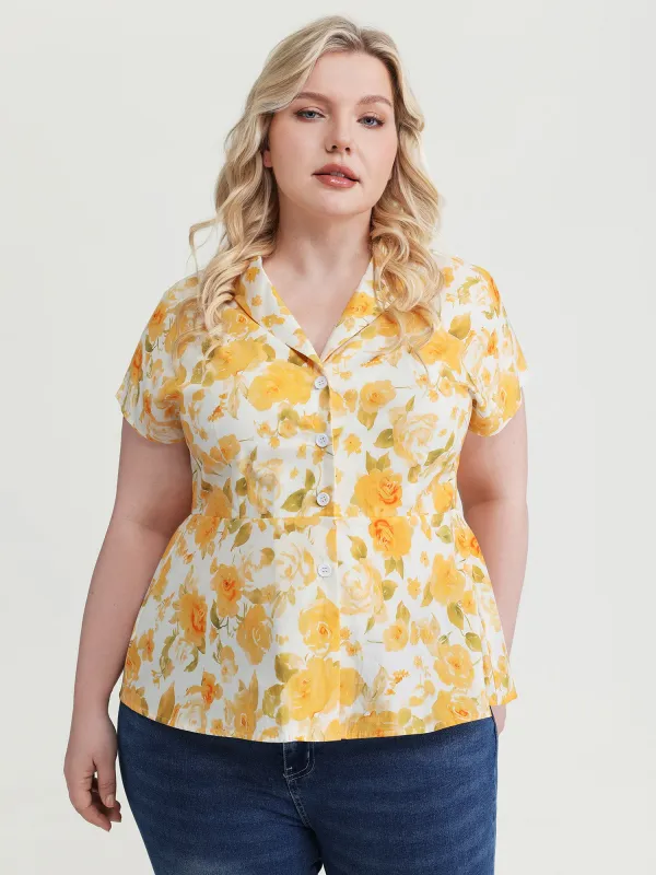 Pure Cotton Floral Print Front Placket Blouse made by Bloomchic