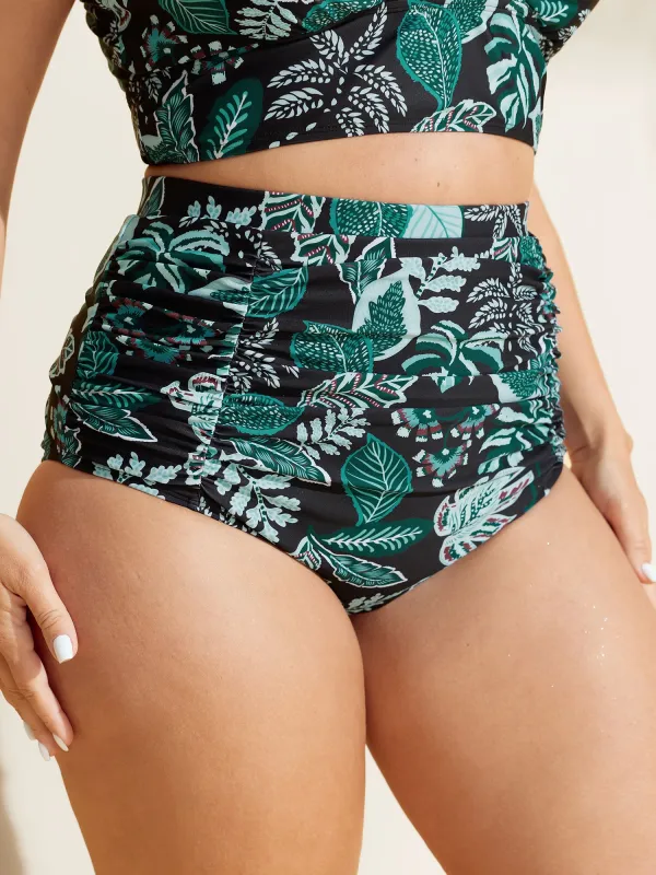 Floral Print High Waisted Tummy-Control Swim Bottoms made by Bloomchic