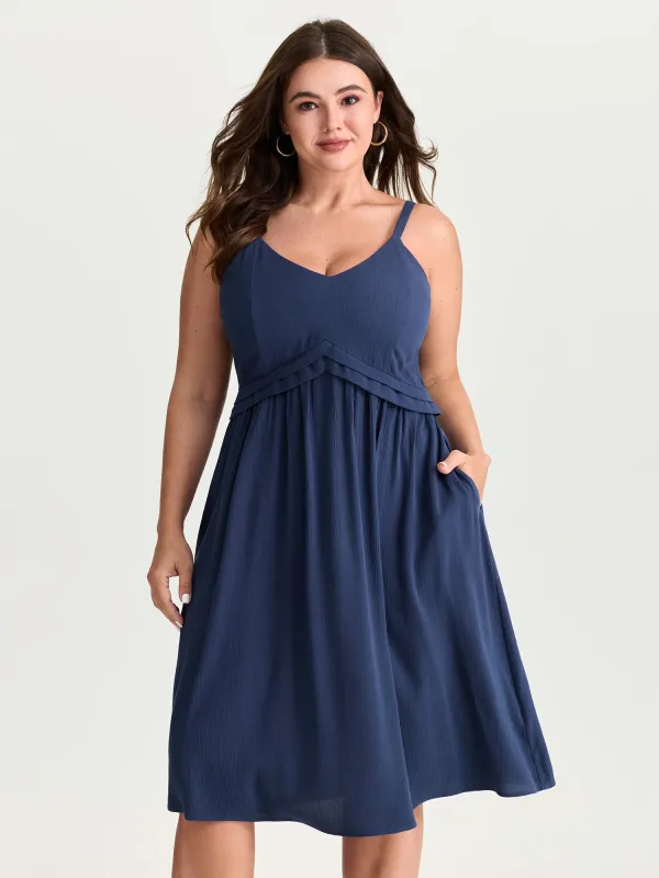 Stretchy Pleated Waist Flowy Fit Midi Dress made by Bloomchic
