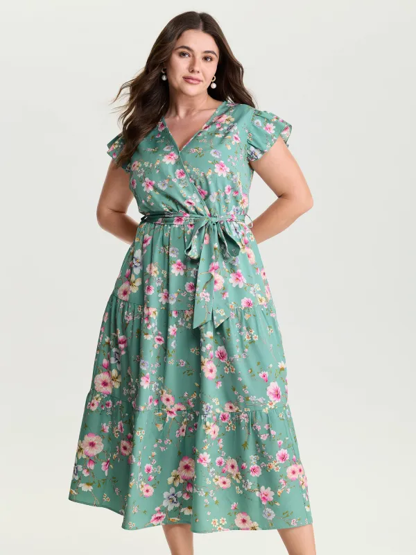 Playful Floral Print Flutter Sleeve Maxi Dress made by Bloomchic