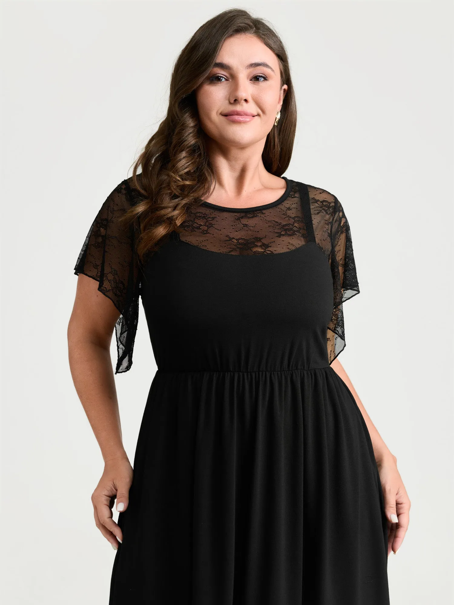 Supersoft Sheer Lace Neckline Maxi Dress sold by Bloomchic product image thumbnail 2