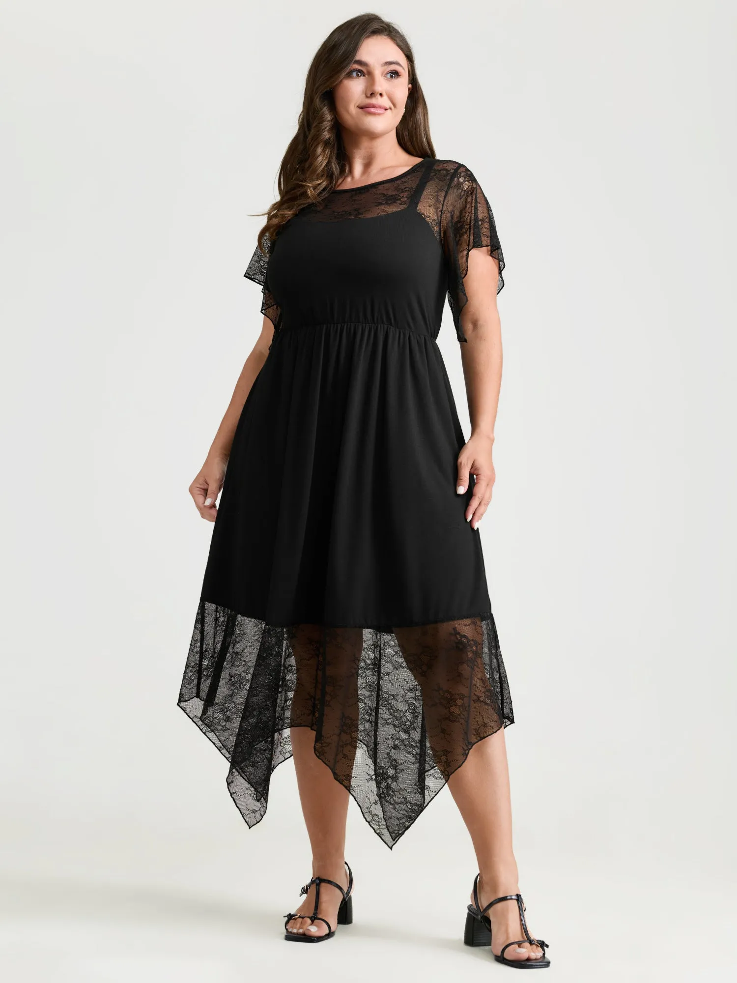Supersoft Sheer Lace Neckline Maxi Dress sold by Bloomchic