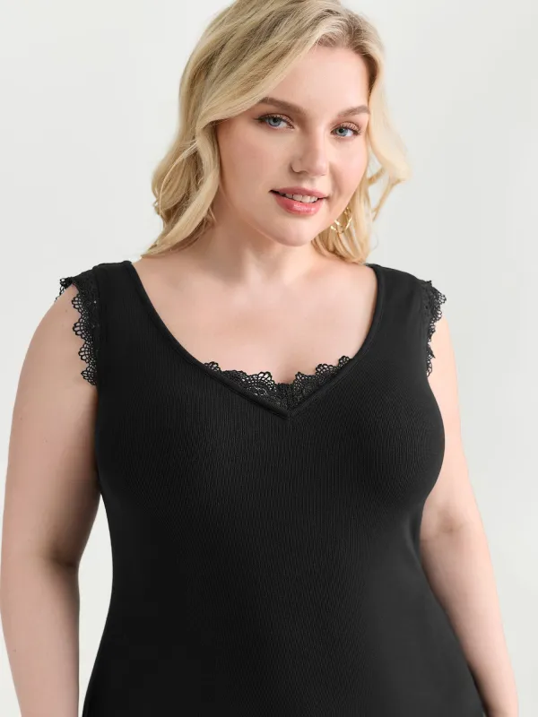 Supersoft Stretchy Lace Trim Neckline Tank Top made by Bloomchic