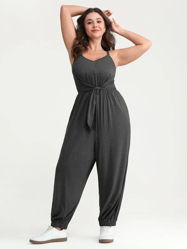 Supersoft Knotted Front Stretchy Cuffs Jumpsuit made by Bloomchic