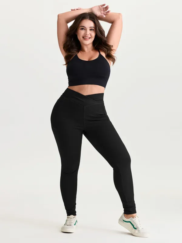 Stretchy Skinny-Fit Overlap Waist Jeans made by Bloomchic