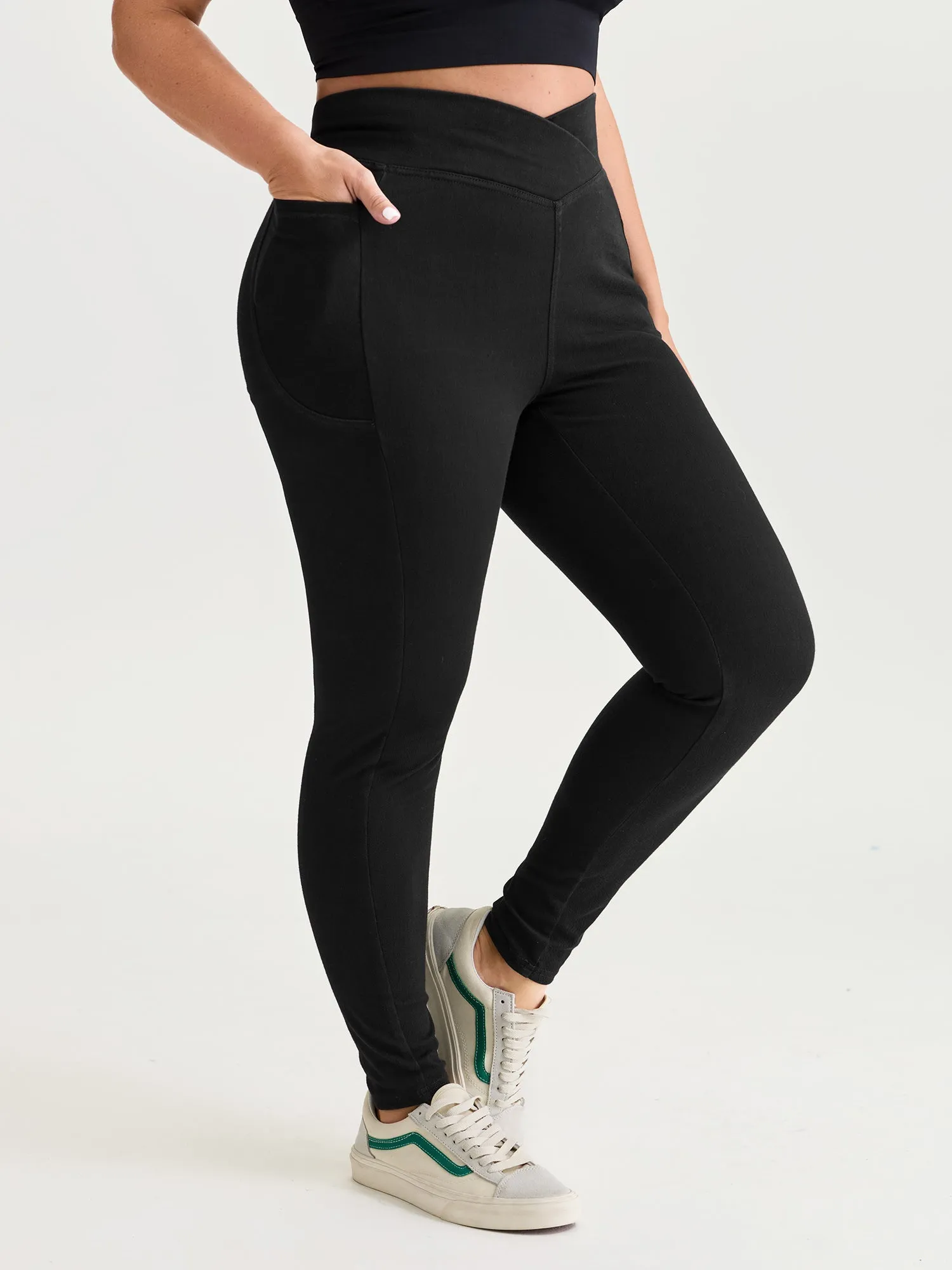 Stretchy Skinny-Fit Overlap Waist Jeans sold by Bloomchic product image thumbnail 2