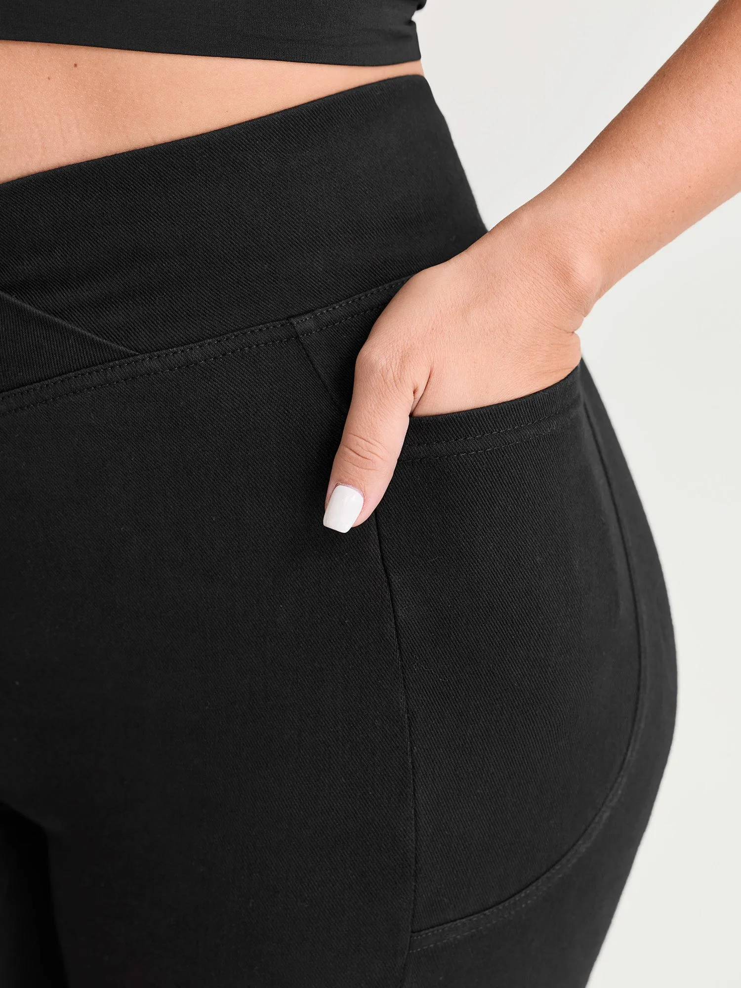 Stretchy Skinny-Fit Overlap Waist Jeans sold by Bloomchic product image thumbnail 3