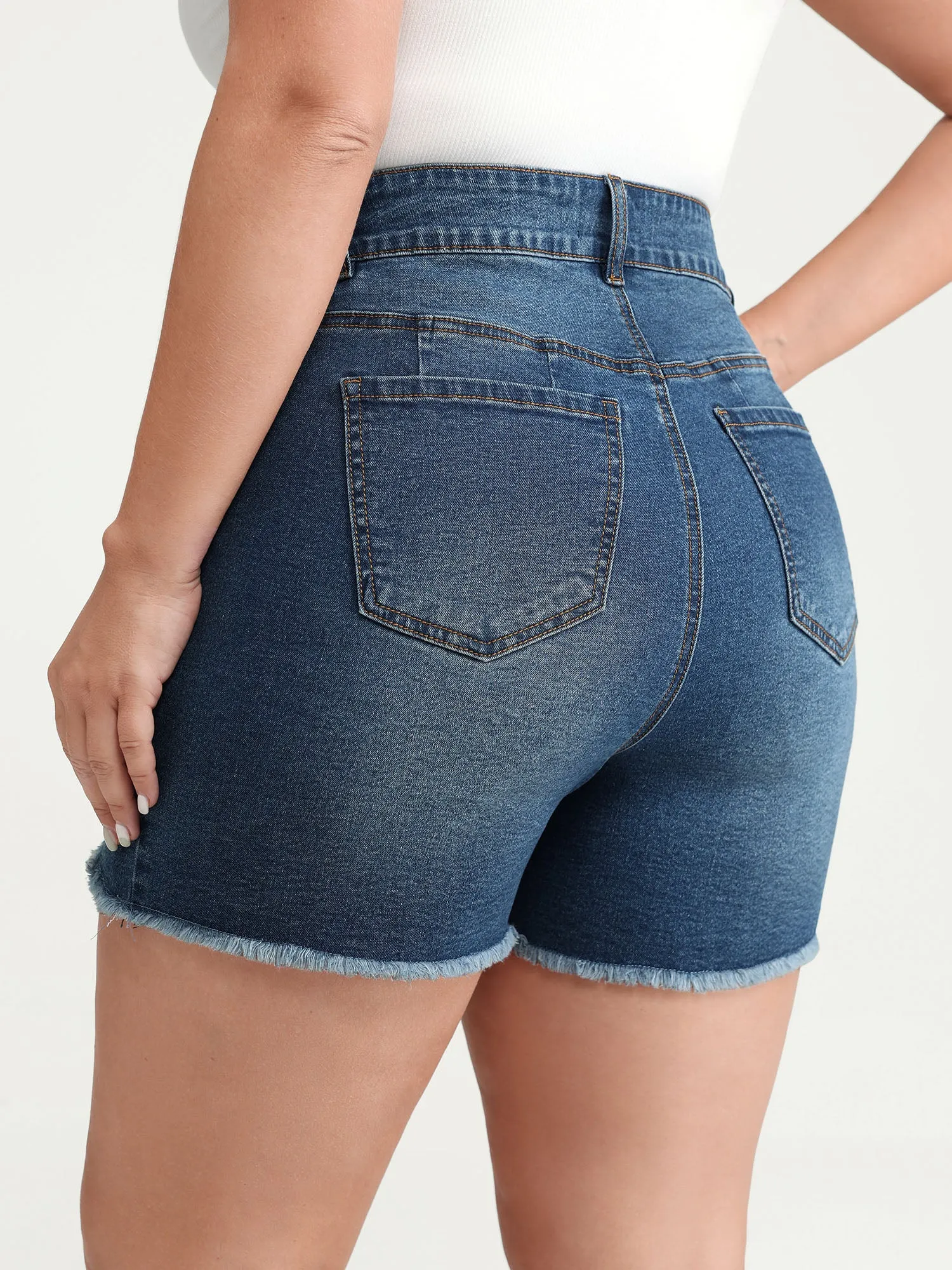 Stretchy Skinny-Fit Lace Trim Stitch Denim Shorts sold by Bloomchic product image thumbnail 5