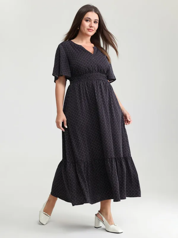 Geometric Print Cinched-Waist Maxi Dress made by Bloomchic