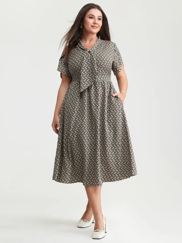 Geometrical Print Petal Sleeve Midi Dress made by Bloomchic
