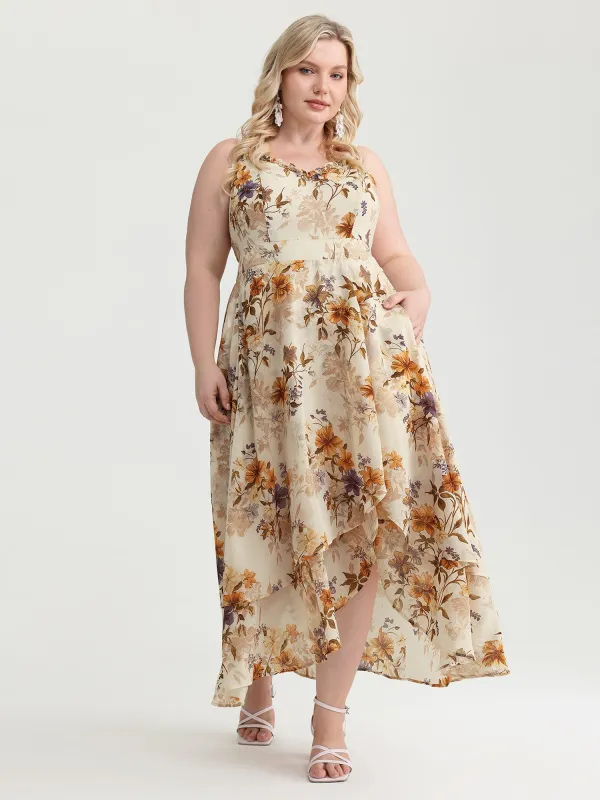 Floral Print Sweetheart Neckline Slit Maxi Dress made by Bloomchic