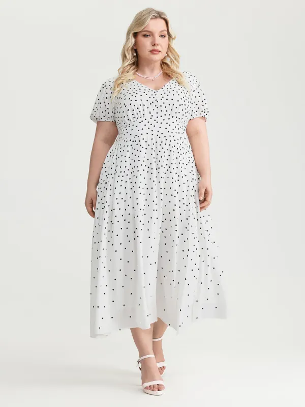 Polka Dot Charm Cinched-Waist Shirred Midi Dress made by Bloomchic