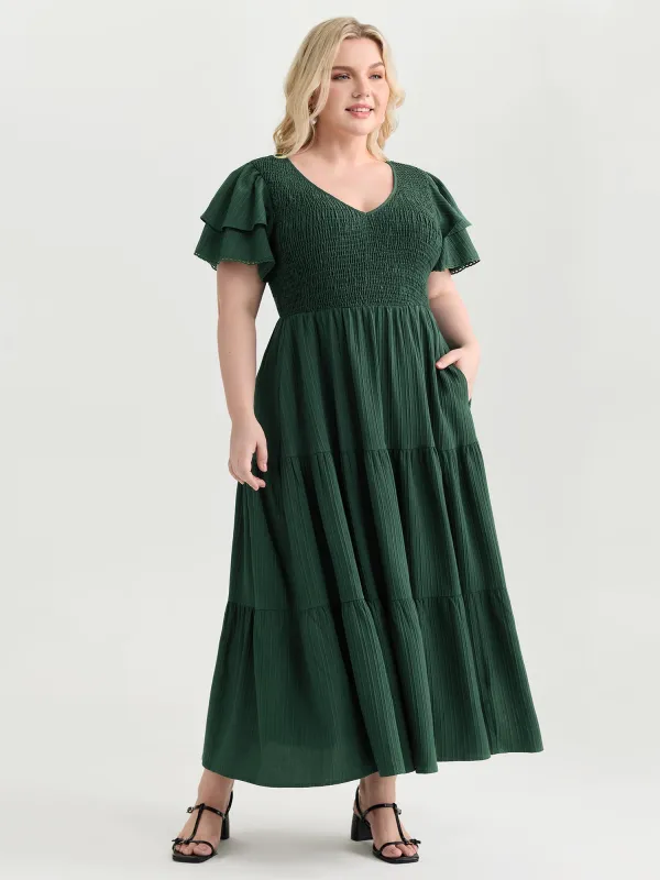 Textured Shirred Bust-Friendly Tiered Maxi Dress made by Bloomchic