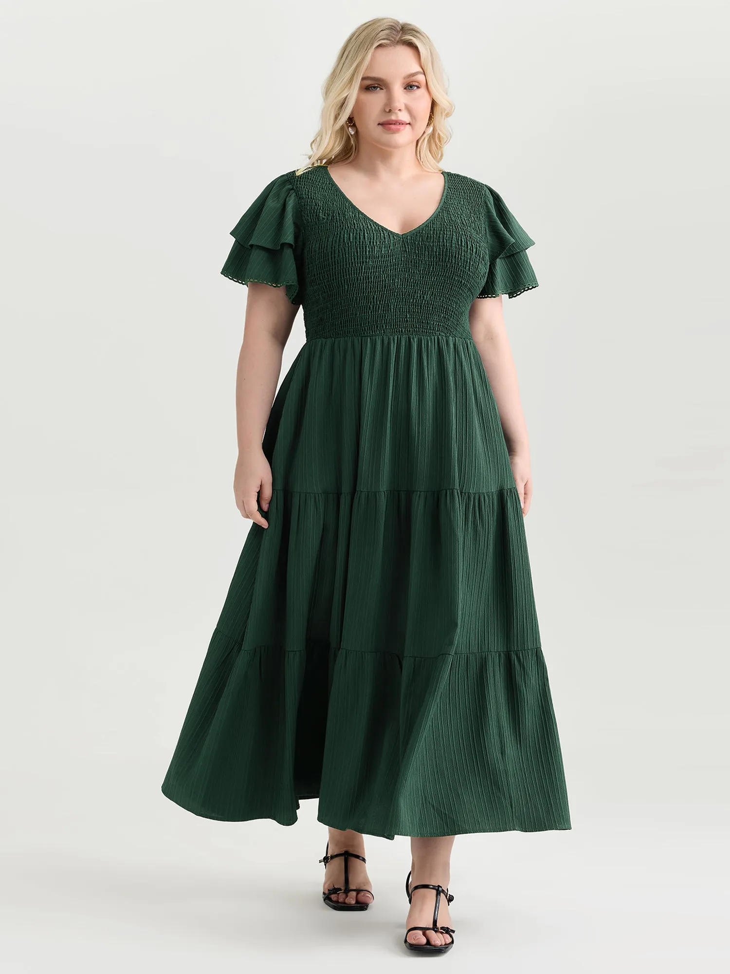 Textured Shirred Bust-Friendly Tiered Maxi Dress sold by Bloomchic product image thumbnail 3
