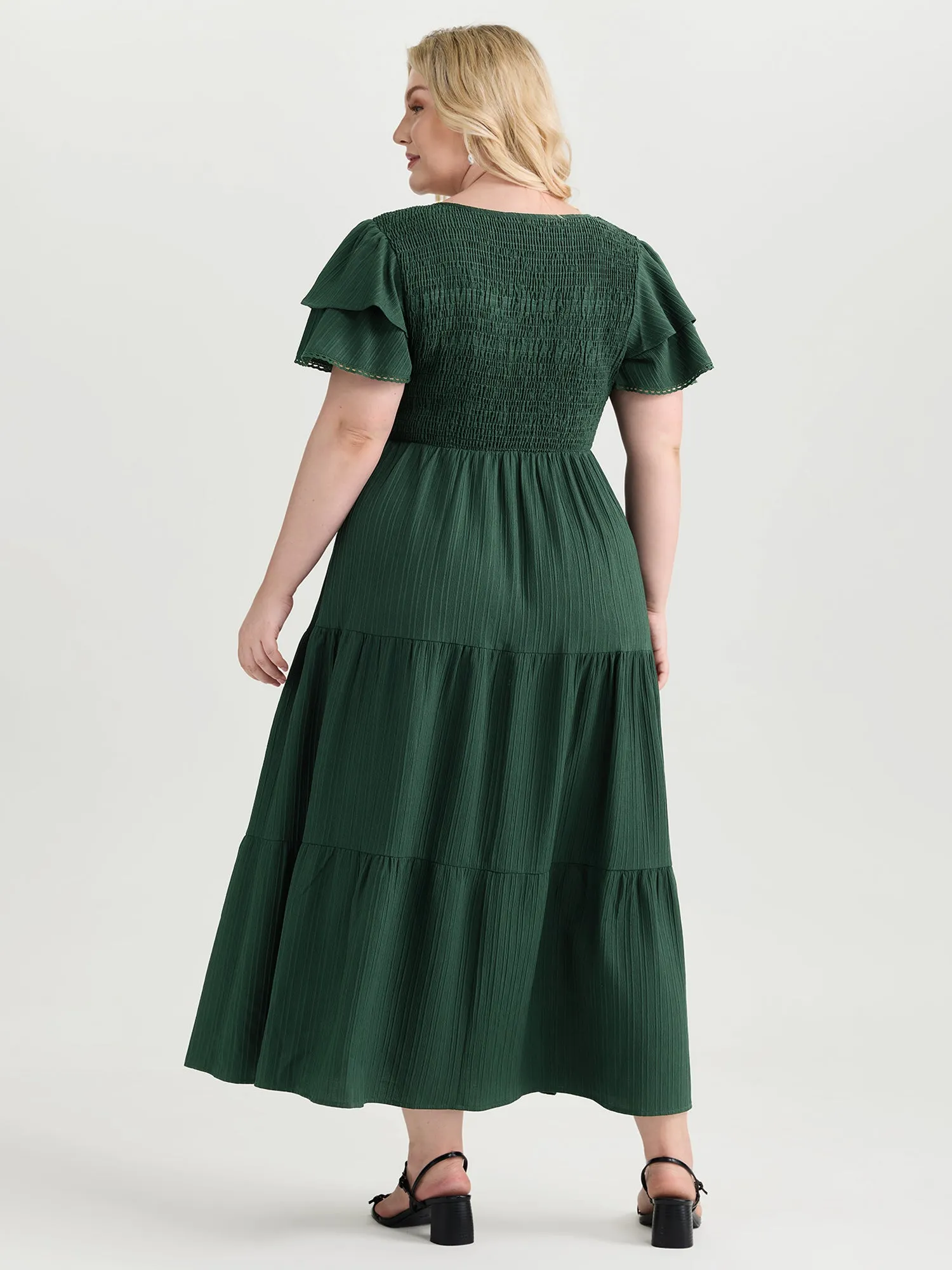 Textured Shirred Bust-Friendly Tiered Maxi Dress sold by Bloomchic product image thumbnail 4