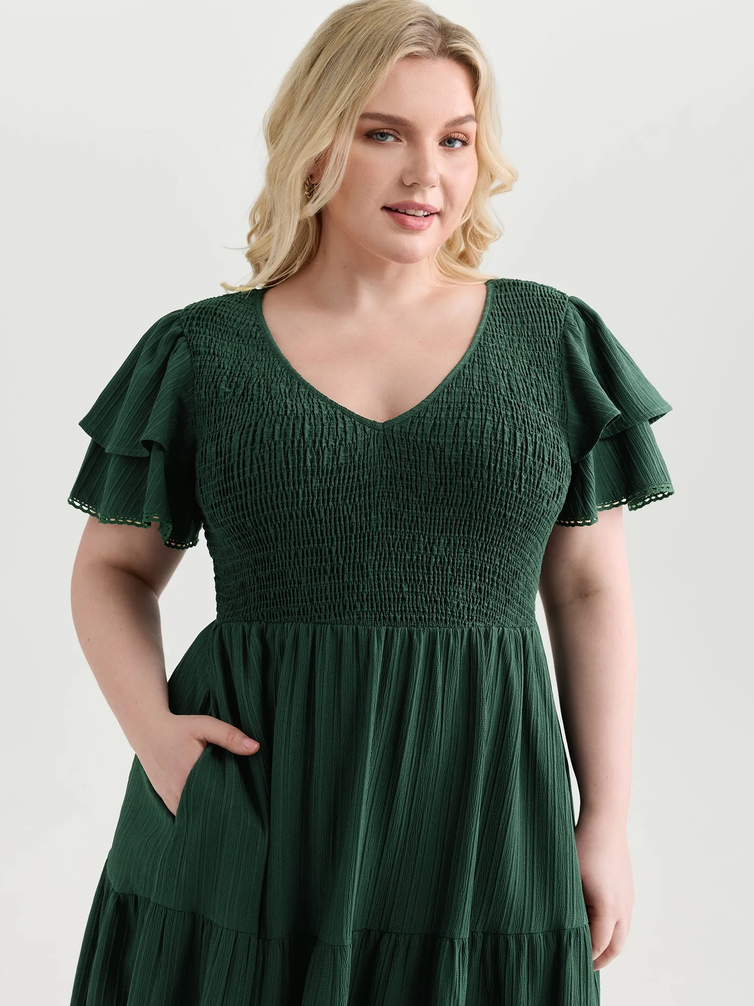 Textured Shirred Bust-Friendly Tiered Maxi Dress sold by Bloomchic product image thumbnail 2
