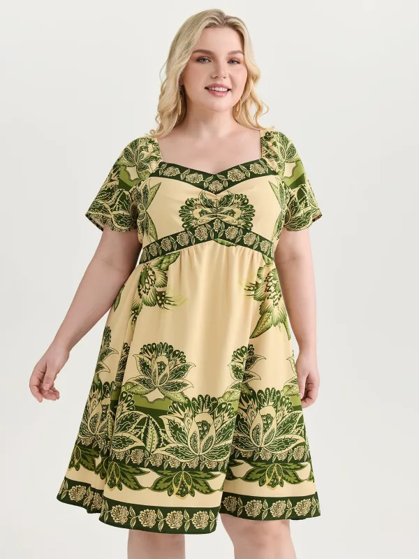 Large Floral Print Sweetheart Neckline Mini Dress made by Bloomchic